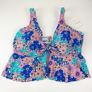 Raisins Curve Tankini Bikini Top Womens Size 22W Blue Pink Floral Underwire NWT